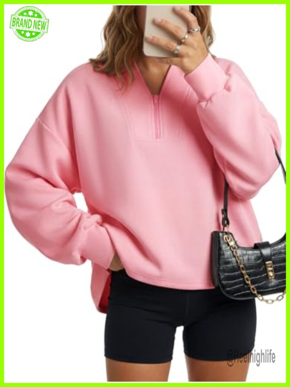 Women's Half Zip Oversized Sweatshirt Drop Shoulder Balloon Sleeve Pullover